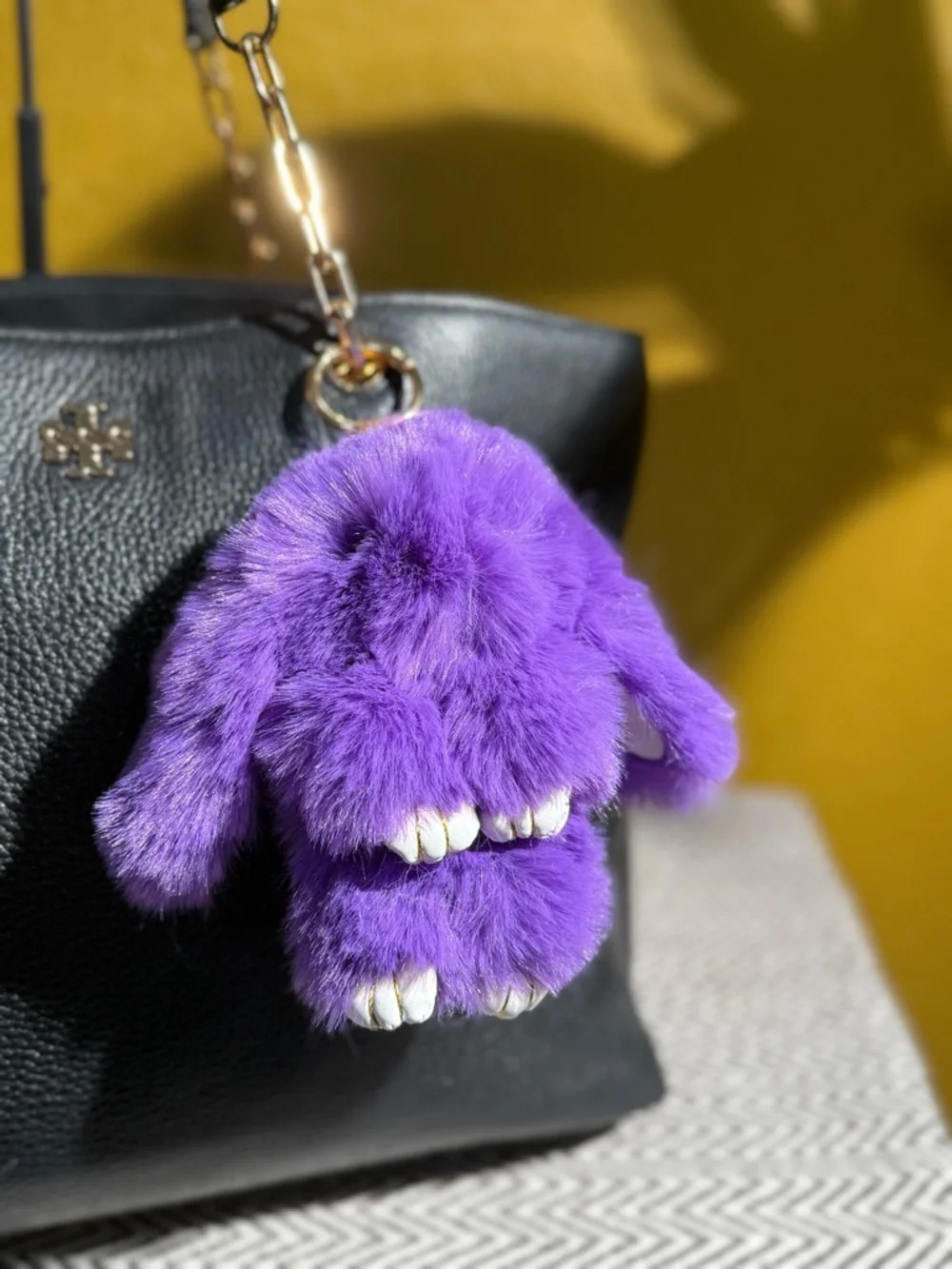 Faux Fur Bunny Bag Charm | Purple Shades & Gold Hardware - Choice of 1 - Picture 5 of 5